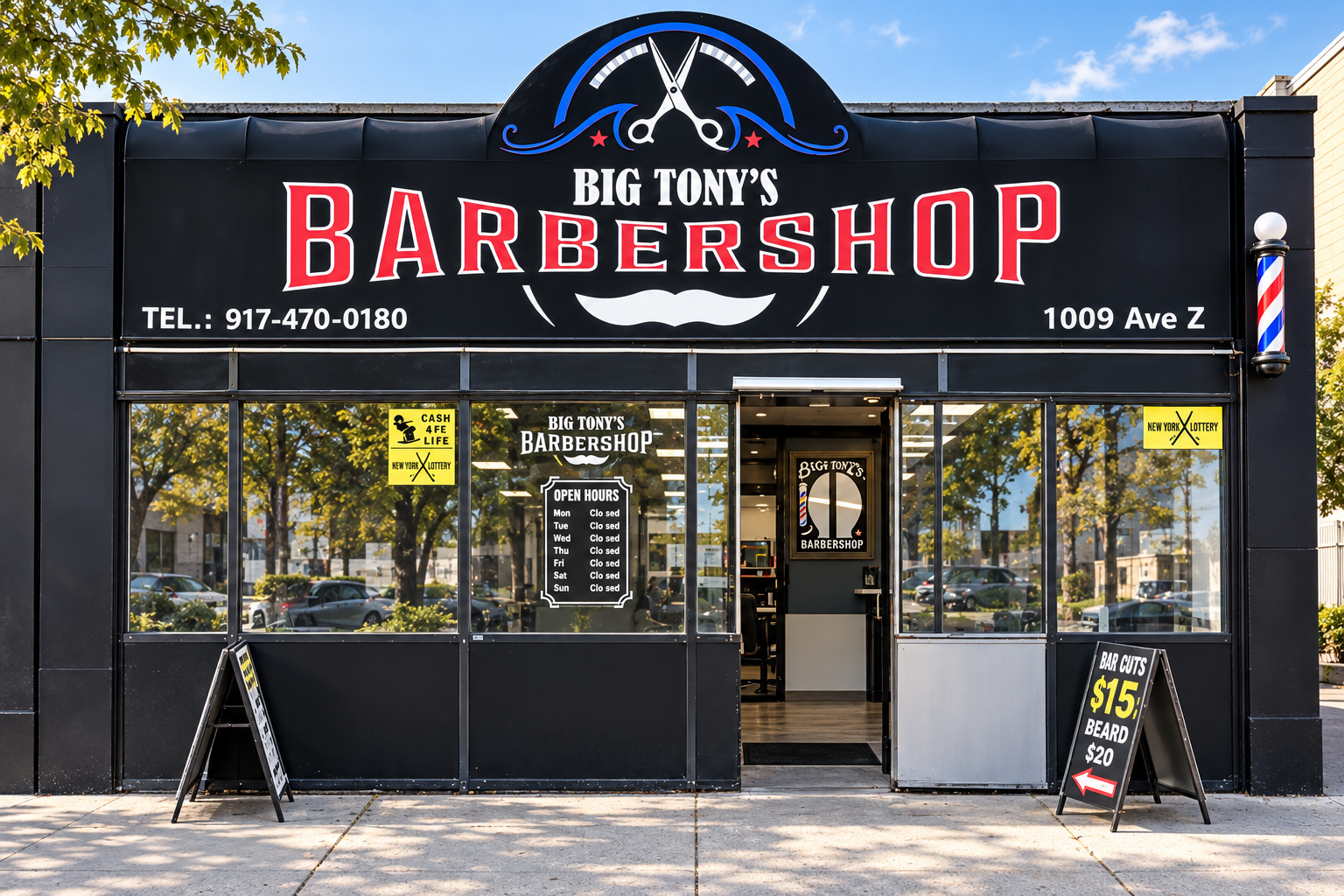 Big Tony's Barbershop storefront at 1009 Avenue Z in Brooklyn